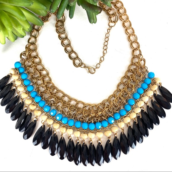 Vintage gold and black beaded necklace bohemian chic style